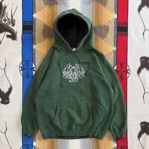 Vintage Y2K Top Heavy Dragon Tribal Hoodie Sweatshirt Size Large Green Skater